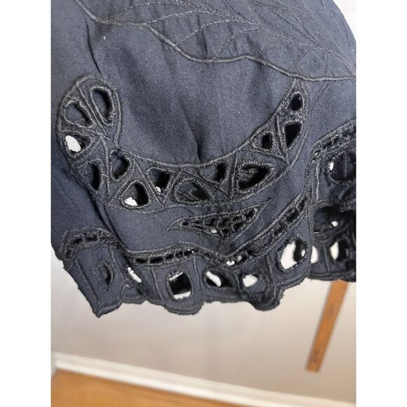 Jane Ashley Chic Floral Maxi Skirt M Black Eyelet Neutral Preppy Old Money 80s - Picture 9 of 14